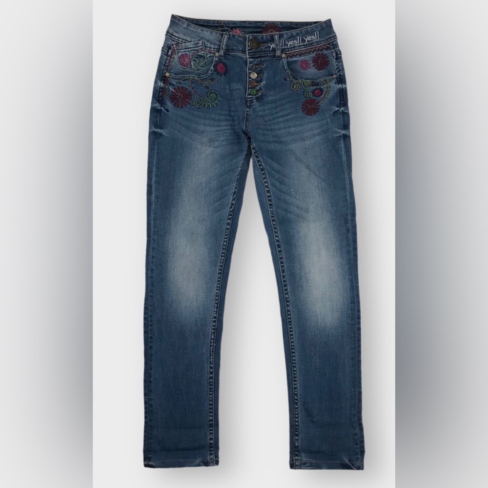 Desigual, Embroidered Button Front Jeans, Size 24